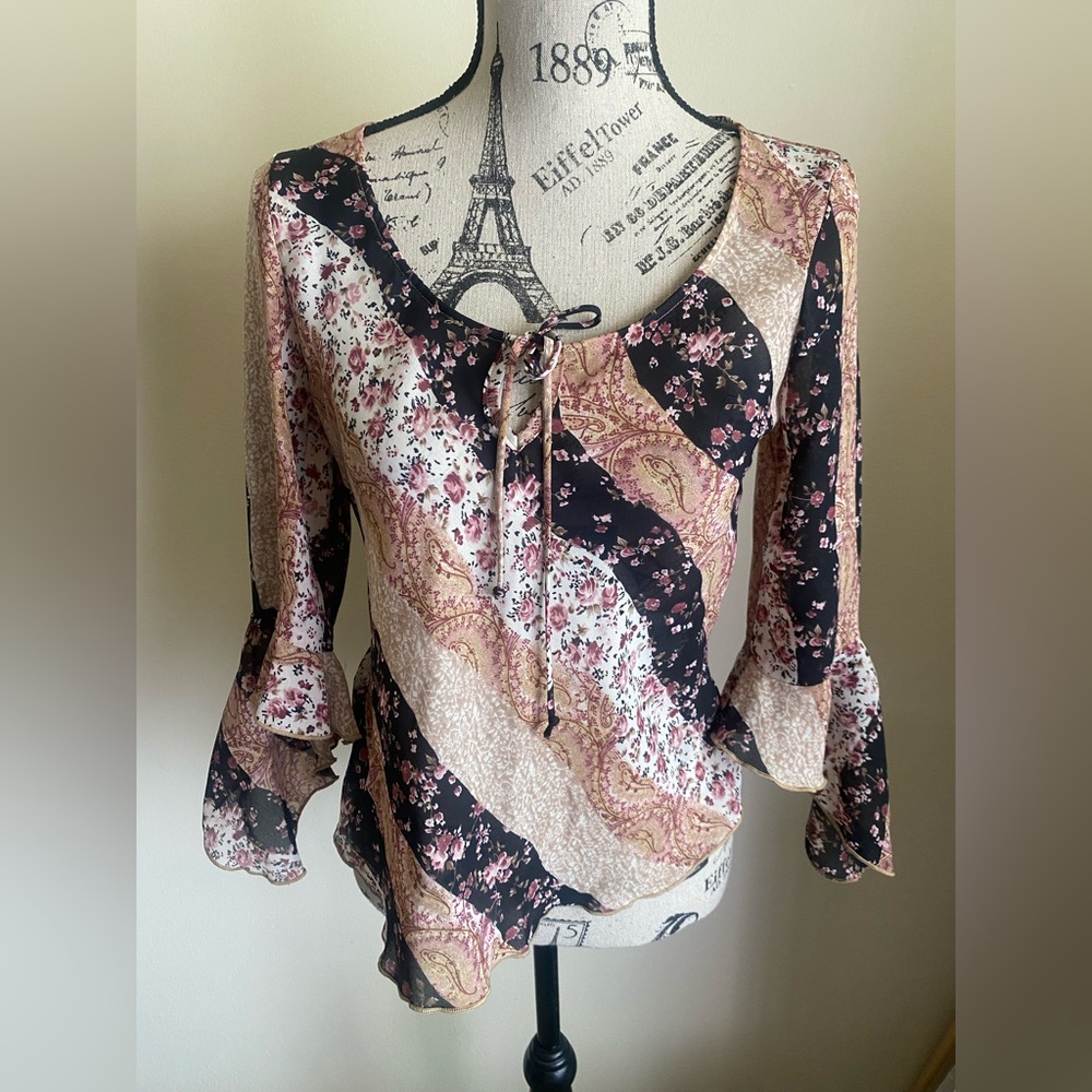 Anxiety vintage 90s floral paisley bell sleeve blouse whimsigoth boho